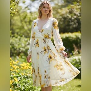 Wilfred Beaune Wrap Dress Long Sleeves Semi-Sheer Chiffon Sz XS Fully Lined